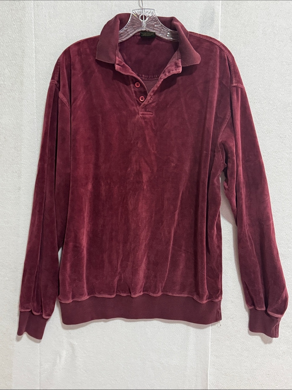 Nordstrom Vintage Men's Velour Grandpacore Polo in Burgundy Wine